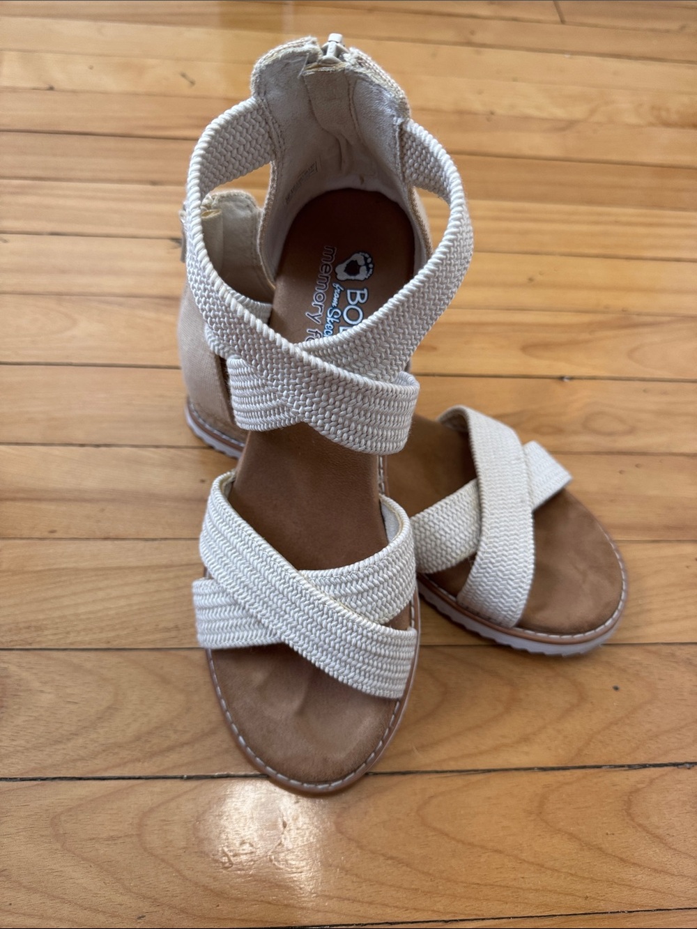 Bobs Memory Foam Cream Strappy Sandals